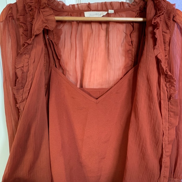 Forever That Girl Medium Copper Ruffled Blouse Romantic Bohemian Sheer Boho S - Picture 10 of 16